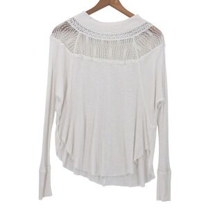 Free People Spring Valley Lace Waffle Thermal Top Womens Size S Ivory Oversized